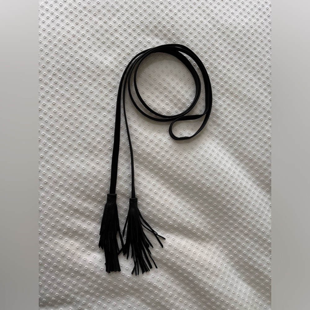 Black leather tassel belt
